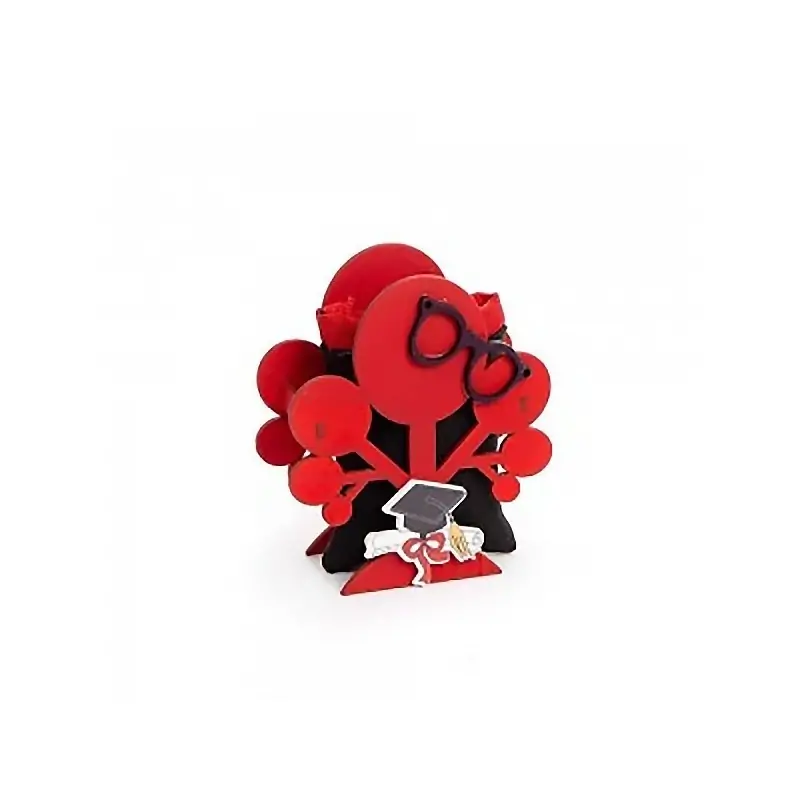 Portaconfetti Laurea Albero Della Vita Legno Rosso Con Sacchetto