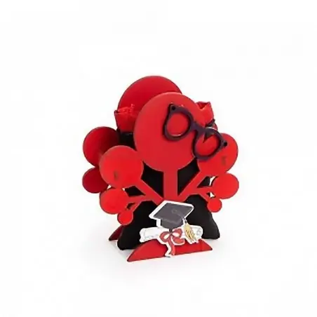 Portaconfetti Laurea Albero Della Vita Legno Rosso Con Sacchetto