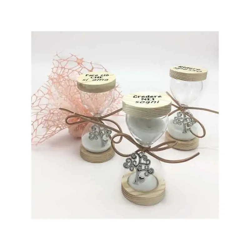 CLESSIDRE VETRO DECORATE CON FRASI E ALBERO DELLA VITA