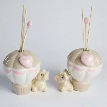 PROFUMATORE MONGOLFIERA CON ELEFANTE BOMBONIERE PER BATTESIMO