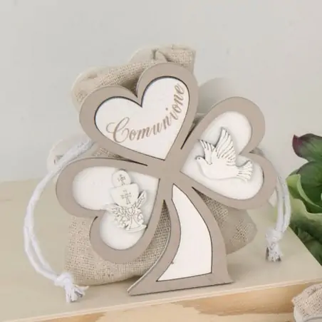 TRIFOGLIO CON SACCHETTO COMUNIONE PORTACONFETTI ORIGINALI