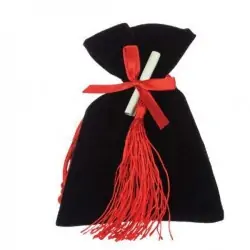 SACCHETTI LAUREA VELLUTO NERO CON PERGAMENA E NAPPINA ROSSA