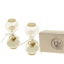 Clessidre per bomboniere con applicazione in legno a forma di