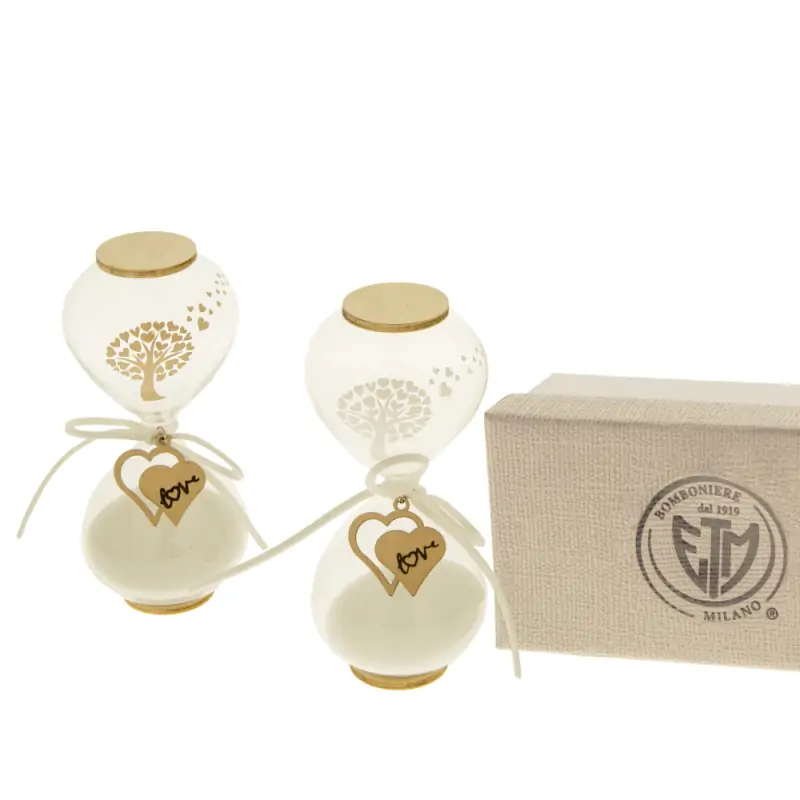 Clessidre per bomboniere con applicazione in legno a forma di