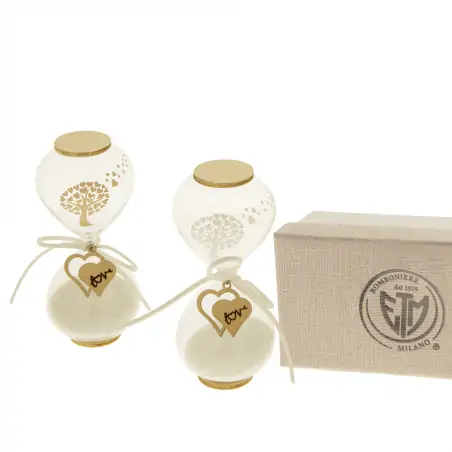 Clessidre per bomboniere con applicazione in legno a forma di