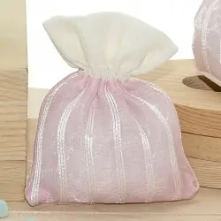Sacchetto Prima Nascita Portaconfetti Economici Righe Rosa