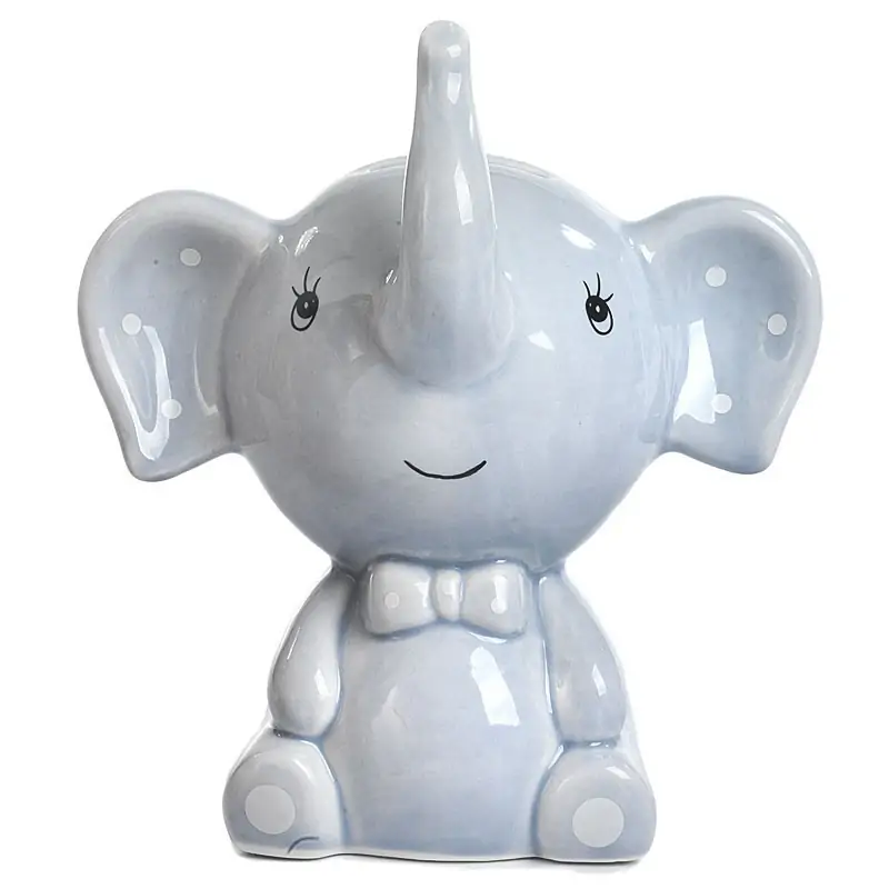 Elefantino Celeste Salvadanaio Porcellana Bomboniere Battesimo