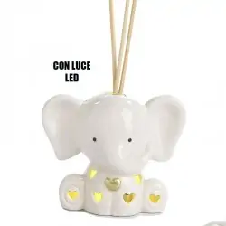 Elefantini Porcellana Bianca Profumatori con Bastoncini e Luce