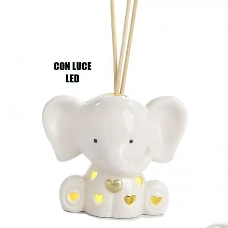 Elefantini Porcellana Bianca Profumatori con Bastoncini e Luce