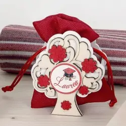 Scatolina Portaconfetti Laurea Albero della Vita Sacchetto Rosso