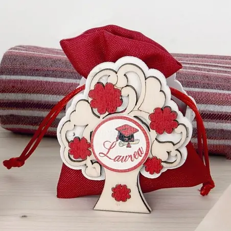 Scatolina Portaconfetti Laurea Albero della Vita Sacchetto Rosso