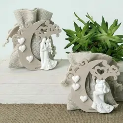 Portaconfetti Matrimonio Scatolette Luna con Sposini Stilizzati