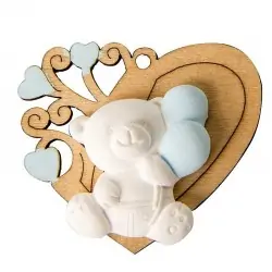 Bomboniere Nascita Gessetti Orsetto Celeste con Cuore Legno