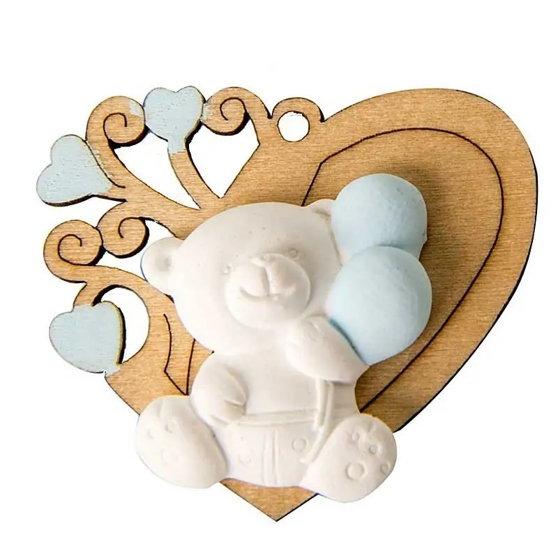 Bomboniere Nascita Gessetti Orsetto Celeste con Cuore Legno