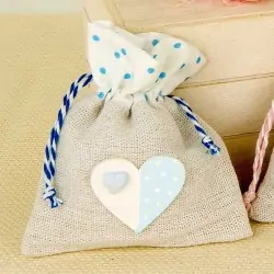 Sacchettini Nascita Economici in Juta con Cuore Celeste