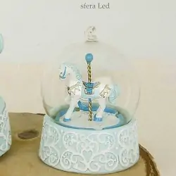 Giostra Cavalli Sfera Vetro con Luce Bomboniere Battesimo Bimbo