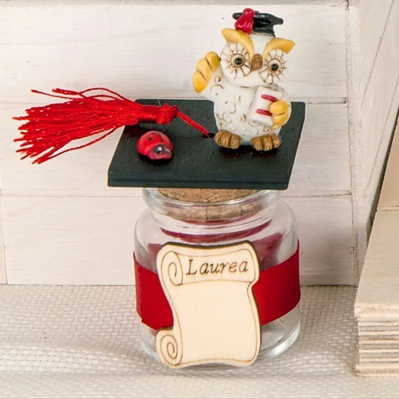 Gufo Laureato con Barattoli per Confetti Laurea