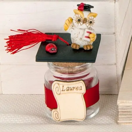 Gufo Laureato con Barattoli per Confetti Laurea