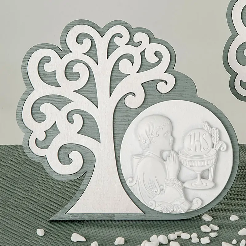 Quadretto in Legno Albero della Vita con Bambino e Simboli