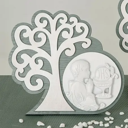 Quadretto in Legno Albero della Vita con Bambino e Simboli