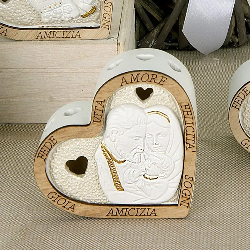 Bomboniere Sacra Famiglia Battesimo Lampada Led a Forma di Cuore