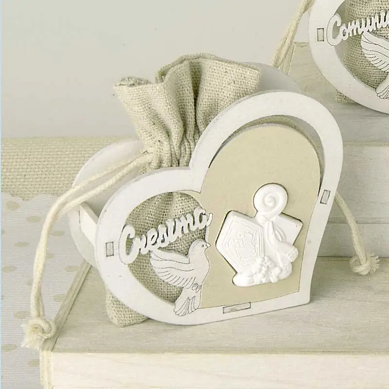 Scatoline Portaconfetti per Cresima Cuore Legno con Sacchetto