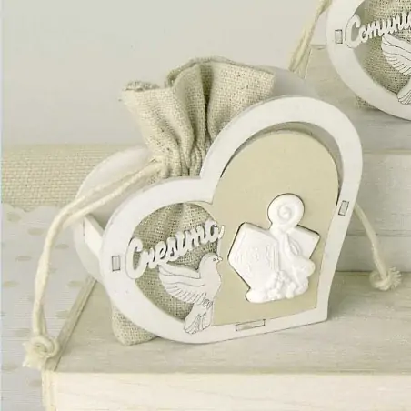 Scatoline Portaconfetti per Cresima Cuore Legno con Sacchetto