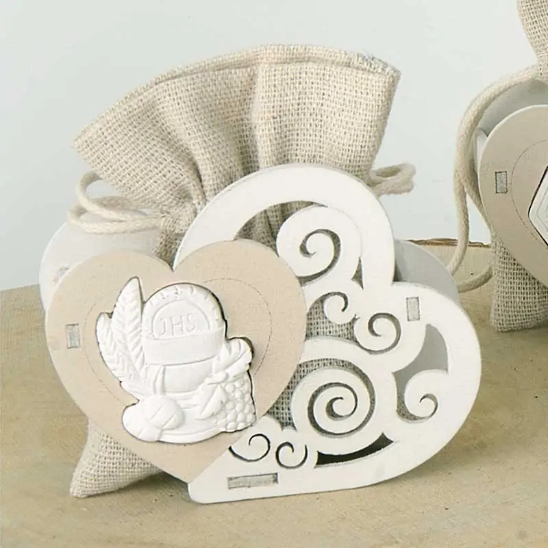 Scatolette porta confetti Comunione Cuore con Sacchetto