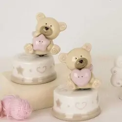 Carillon in ceramica con orso rosa
