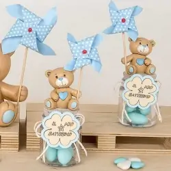 Barattoli vetro economici orsetto celeste per battesimo bimbo
