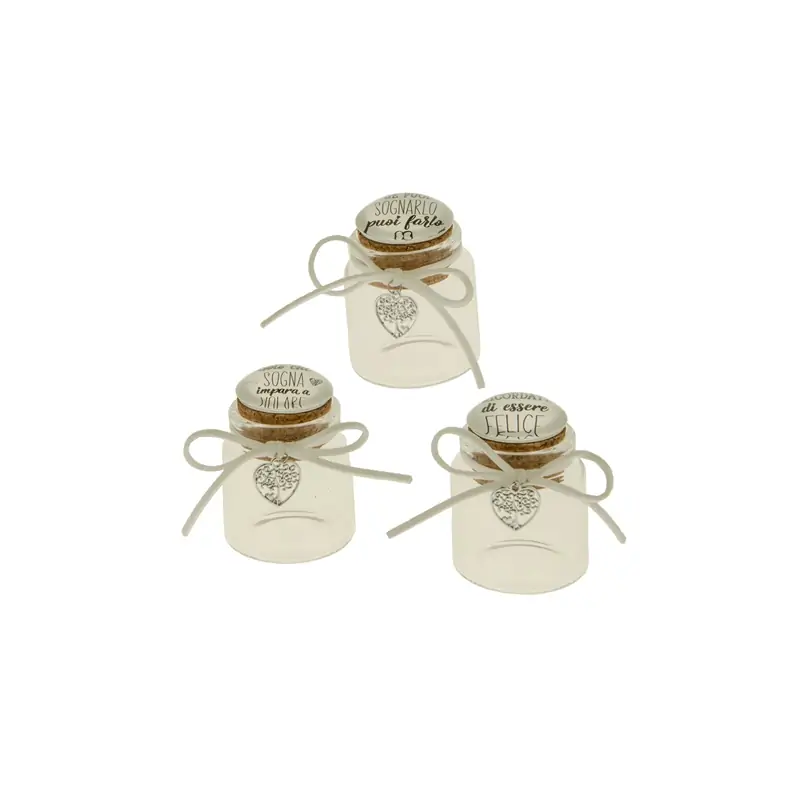 vasetto in vetro portaconfetti con frasi e albero della vita