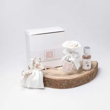 profumatore ambiente in vetro con rosa e fiocco